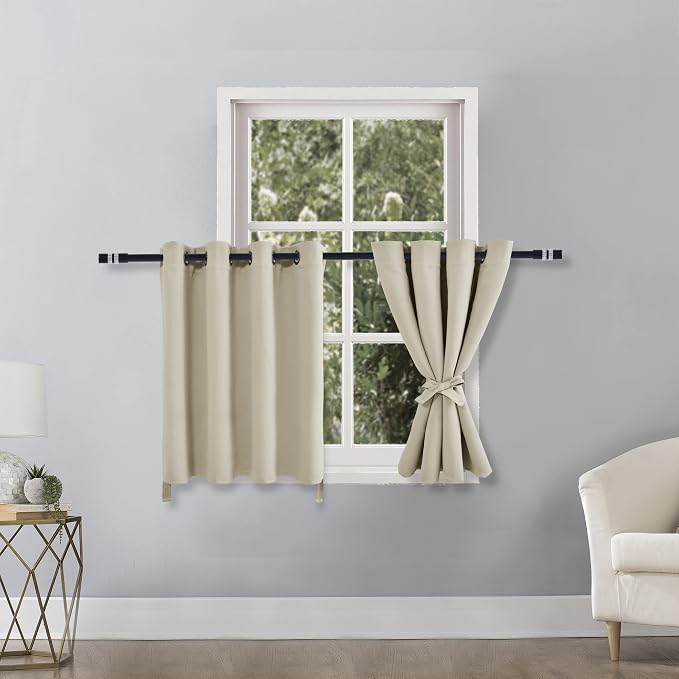 Blackout Curtains for Bedroom, Light Beige, 52 x 36 Inch, 2 Panels | Thermal - Image 2