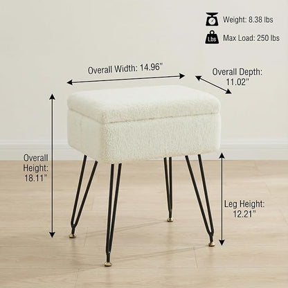 Vanity Stool Chair, Faux Teddy Fur Ottoman Foot Stool - Image 2