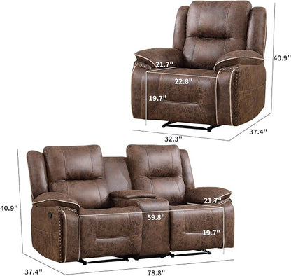 EBELLO Faux Leather Manual Recliner Sofa Set, 1 Seat Reclining Chair and a - Image 2