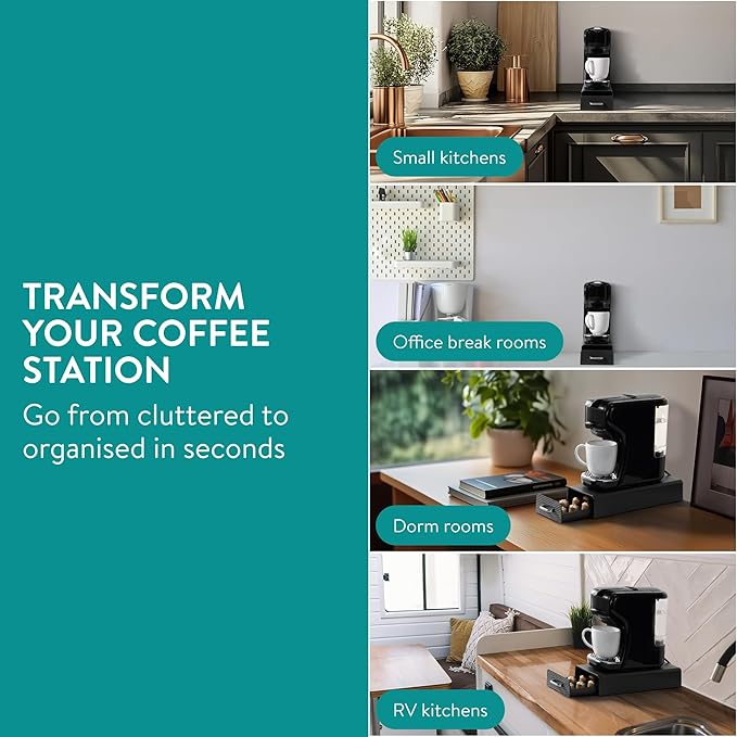 Navaris Coffee Pod Holder, Black - Compact, Space Saving Coffee Capsule Storage Holders - Durable Espresso Organiser Station - Coffee Machine Drawer Ideal for Small Kitchens