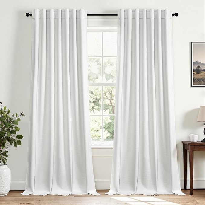 Topfinel Snow White Linen Blackout 120 Inch Curtains by Topfinel