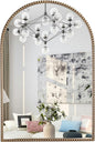 Antique Gold Arched Wall Mirror 20"x30", Ornate Beaded Metal Frame Bathroom by Wemily