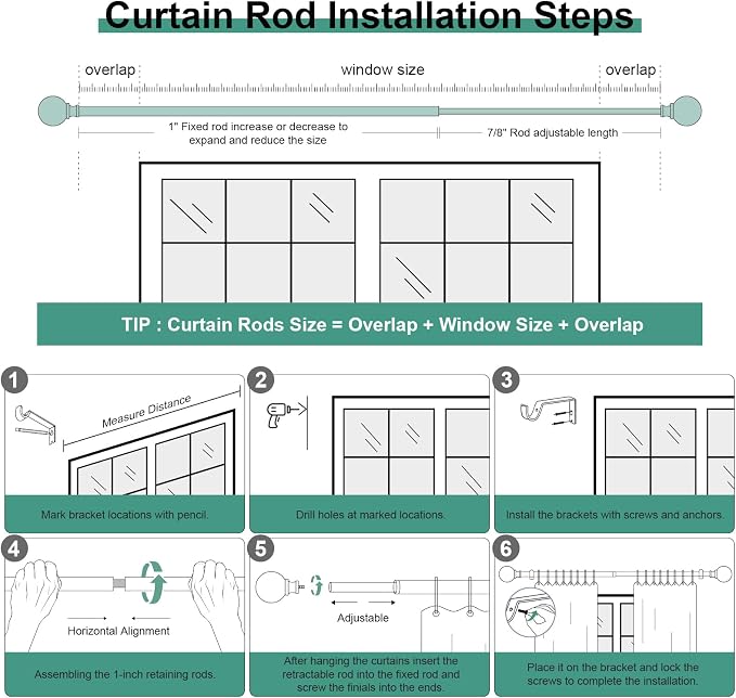 QDWIS Silver Curtain Rods for Windows 48 to 84 inch, Rustic Decorative Drapery - Image 7