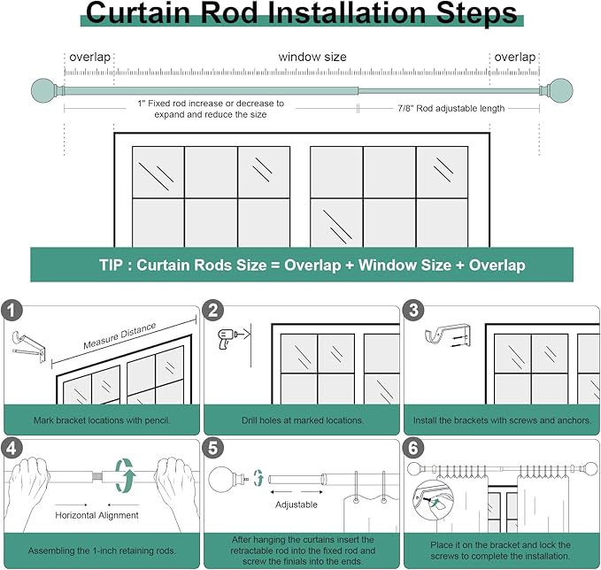QDWIS Boho Wood Curtain Rods for Windows 48 to 84 inch, Rustic Decorative - Image 7