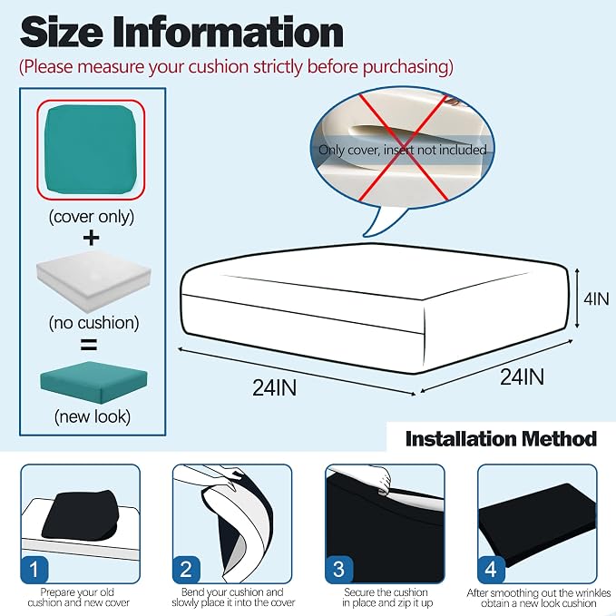 Sqodok Patio Cushion Cover 24x24 inch, Outdoor Seat Cushion Slip Cover - Image 2