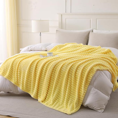 Banana Yellow Throw Blanket for Couch Sofa 60”x80” Striped Design - Image 3