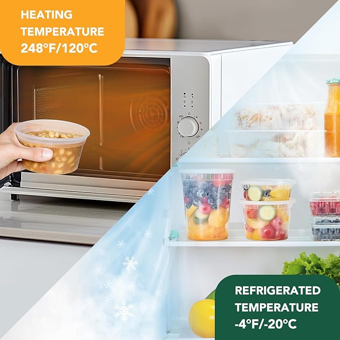 Glotoch 24 Pack 16 oz Deli Containers with Lids, Plastic Food Storage Freezer Storge Soup Containers with Lids - Microwave, Freezer & Dishwasher Safe Eco-Friendly, BPA-Free, Reusable & Stackable