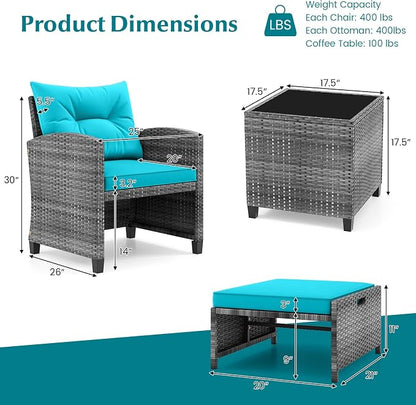 Tangkula 5 Pieces Patio Conversation Set, PE Wicker Rattan Outdoor Furniture Set - Image 9