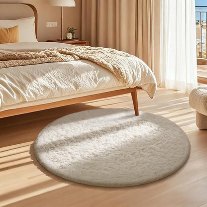 Ophanie 2 Ft Round Area Rug, Ivory Washable Shag Rug - Image 3