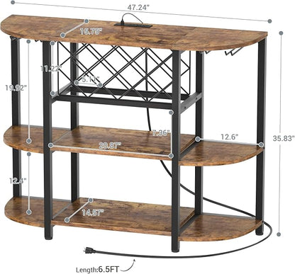 Unikito Wine Rack Table with Socket and LED Light, Floor Bar Cabinet - Image 3