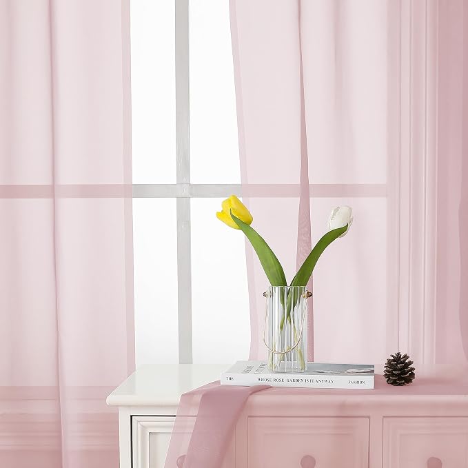 Blush Sheer Curtains 54 Inches Long 2 Panels Set, Airy & Breathable Dual Rod - Image 5