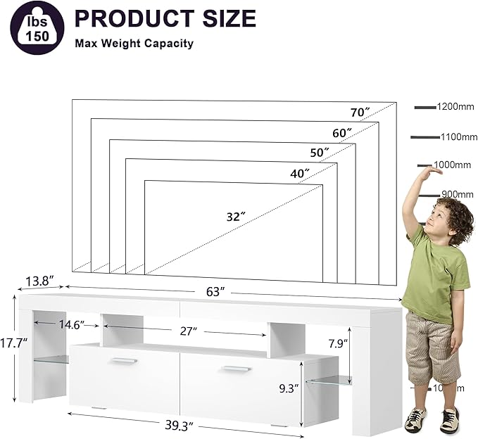 Clikuutory Modern Lighting 63 inch TV Stand - Image 6