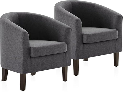 BELLEZE Living Room Chairs Set of 2, Linen Round Accent Barrel Chairs, Club Tub by BELLEZE