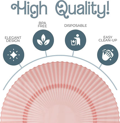 Exquisite 80 Piece Plastic Disposable Plates Set For 40 Guests I 20 X 9 Inch & 40 X 11 Inch Disposable Plastic Plates | Color: Pink | Great for Weddings Parties And Formal Occasions