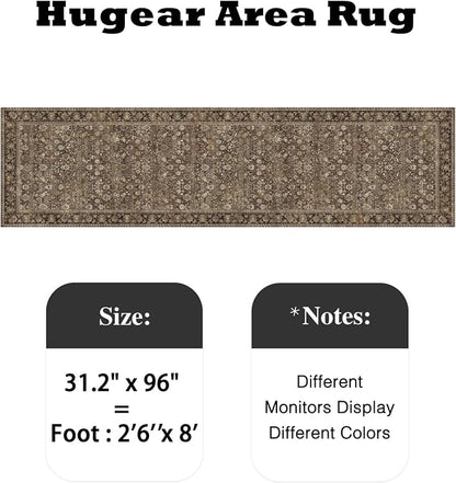 2'6''x8' Brown Vintage Floral Washable Runner Rug - Image 2
