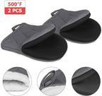 1 Pair Short Oven Mitts, Heat Resistant Silicone Kitchen Mini Oven Mitts for 500 Degrees, Non-Slip Grip Surfaces and Hanging Loop Gloves, Baking Grilling Barbecue Microwave Machine Washable