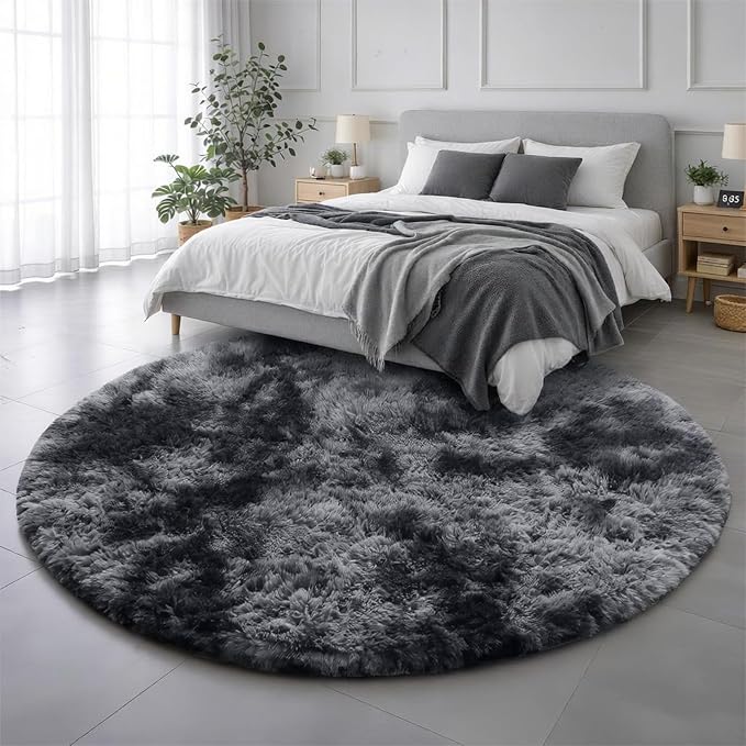 Amdrebio Tie-Dyed Dark Grey Circle Area Rug 5Ft - Image 3