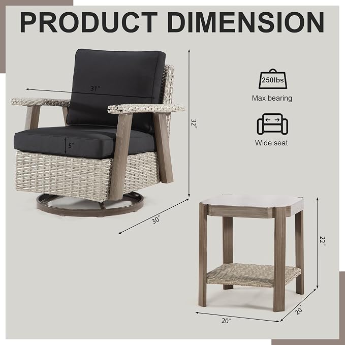 Joyside Outdoor 360 Degree Swivel Rocker Patio Chairs Sets of 2 and Matching - Image 2