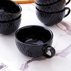 Set of 6 Cups Vintage Design 12 oz Professional Barista Ceramic Latte Art Cappuccino Cups Set (Embossed Black * 6)