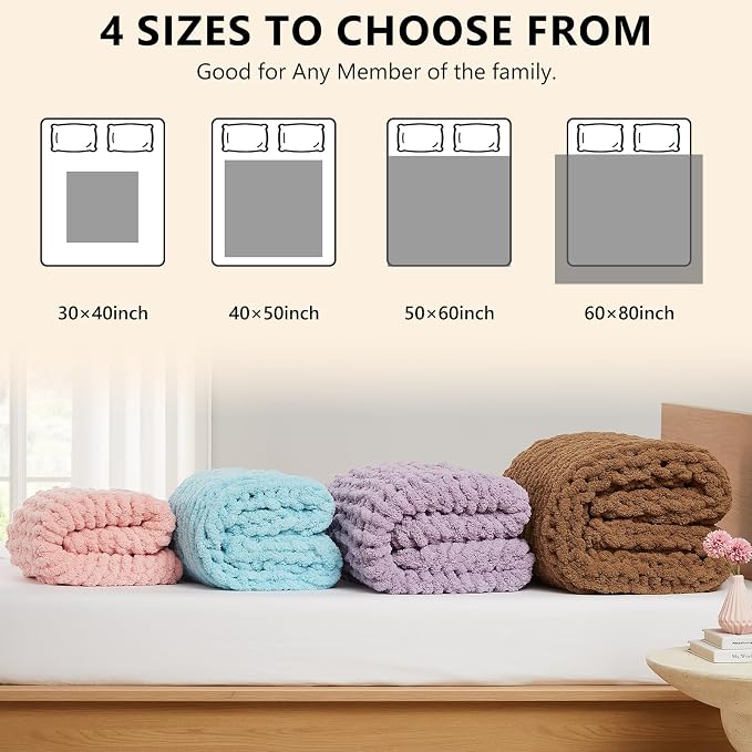 L'AGRATY Chenille Chunky Knit Blanket, Light Blue, Heavyweight Throw Blanket - Image 4