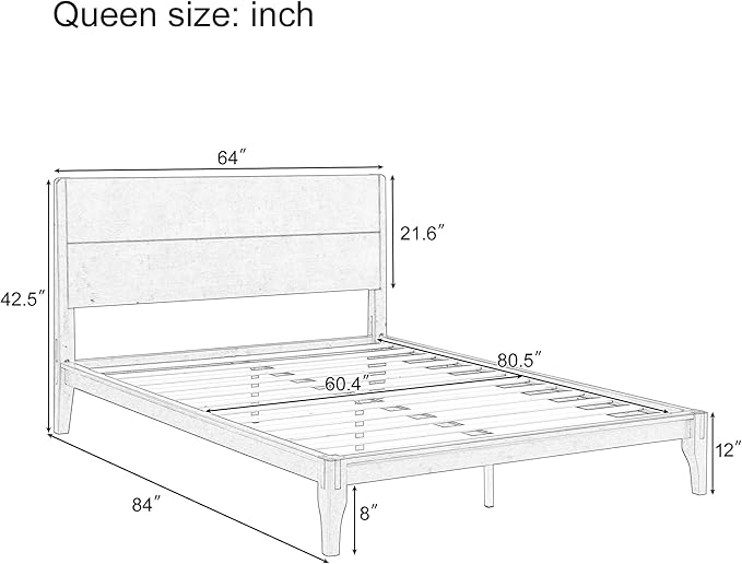 Merax Queen Size Bamboo Platform Bed, Mid-Century Modern Bed Frame - Image 2