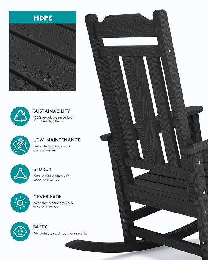 SERWALL Oversized Rocking Chair, HDPE Outdoor Rocking Chairs Set of 4, Patio - Image 7