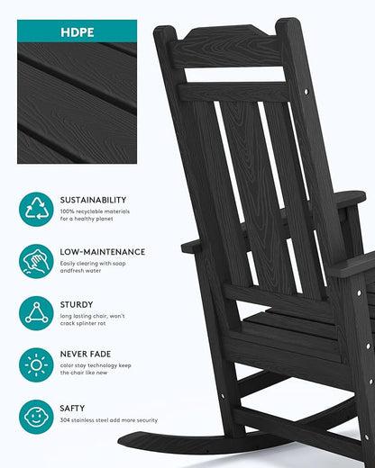 SERWALL Oversized Rocking Chair, HDPE Outdoor Rocking Chairs Set of 4, Patio - Image 7