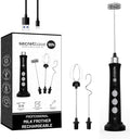 Secretbase 3 Speed Rechargeable Milk Frother Handheld, USB Charging Cradle - Stainless Steel Whisk for Bulletproof Coffee, Espresso Whipper, Mini Electric Stirrer (Black Frother without Pitcher)