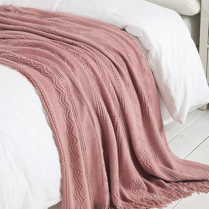 BOURINA Coral Pink Throw Blanket 50 x90 Inches Textured Solid Soft Sofa Throw - Image 5