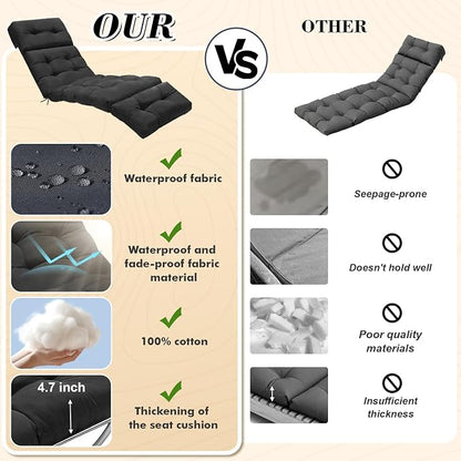 Outdoor Chaise Lounge Chair Cushion 74.2 x 22 x 4.7 Inches Thickened 100% - Image 3