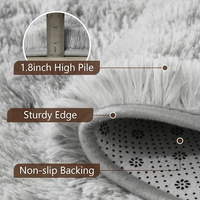5x7 Tie-Dyed Grey Fluffy Soft Area Rug Non-Slip - Image 6