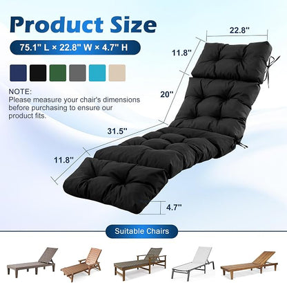 Chaise Lounge Cushions Outdoor, Waterproof & Fade Resistant Patio Lounge Chair - Image 2