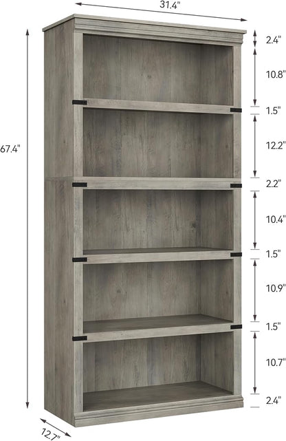 GarveeHome 5 Tier Farmhouse Bookcase, 67.4" Tall Book Shelf - Image 2