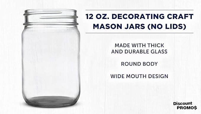 DISCOUNT PROMOS Decorating Mason Jars 12 oz. Set of 10, Bulk Pack - Glass Jars for Overnight Oats, Candies, Fruits, Pickles, Spices, Beverages - Black