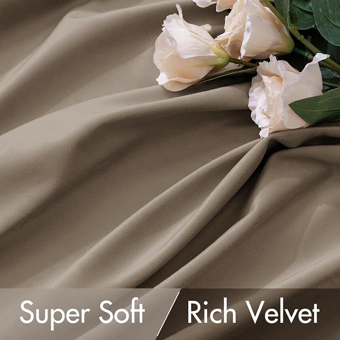 MIULEE Velvet Curtains 52x84 inches 2 Panels Light Taupe Blackout Curtains | - Image 4