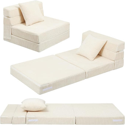 MeMoreCool Folding Sofa for Kids, Corduroy Fold Out Futon Chair, Small Foldable by MeMoreCool