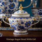 ACMLIFE Bone China Tea Set for 6, Blue and White Tea Set for Adults 24K Gold, Vintage Floral British English Cups and Saucers for Women Party or Gift Giving (Blue)