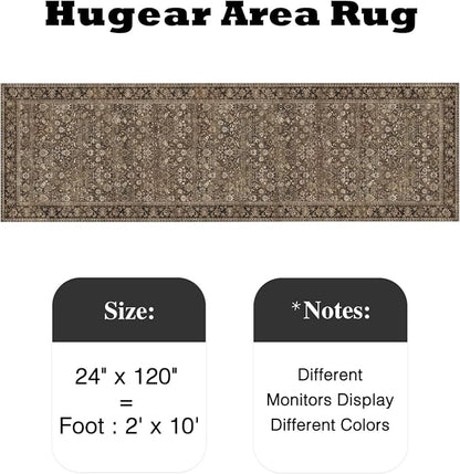 2x10 Brown Vintage Floral Washable Runner Rug - Image 2