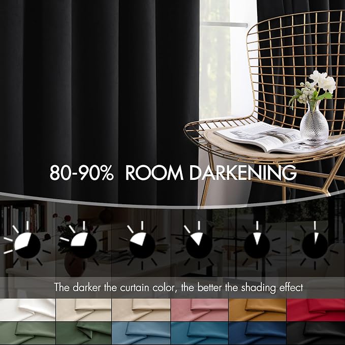 MIULEE Velvet Curtains 50W x 96L 2 Panels Black Blackout Curtains | Luxury - Image 4