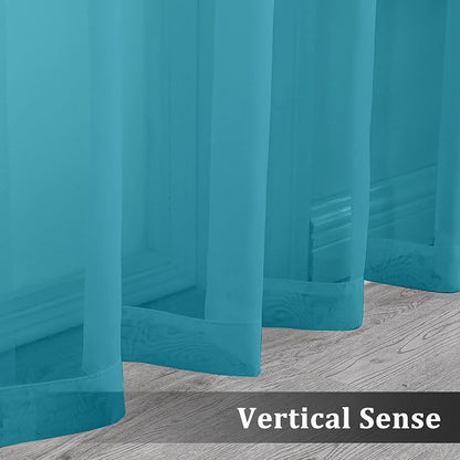Turquoise Sheer Curtains 63 Inches Length 2 Panels, Light Filtering Treatment - Image 5