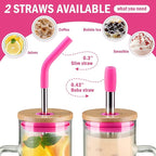 Kodrine 24 oz Glass Tumbler with Handle, Iced Coffee Cup Boba Smoothie Cup, Bamboo Lid Home Office Tumbler, Rose Red