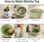 Japanese Matcha Set, Matcha Bowl with Spout and Coaster, Matcha Whisk and Holder, Sifter, Scoop, Spoon, Cleaning Brush,10 Pcs Complete Ceramic Matcha Kit