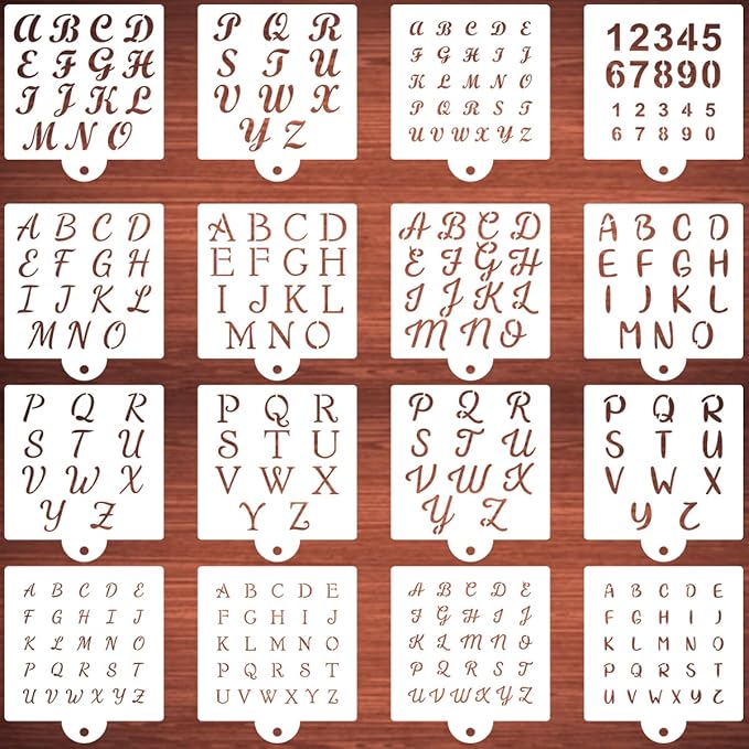 Alphabet Letter Stencils for Cookies Baking - 16 Pack Letter and Number Stencil Templates for Cakes Cookies Baking, Reusable Letter Stencils for Wood Crafts Painting & Cake Cookie Airbrush Decorating