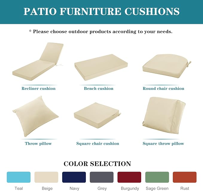 Chaise Lounge Cushion for Outdoor Furniture, Waterproof Fade and Tear Resistant - Image 8