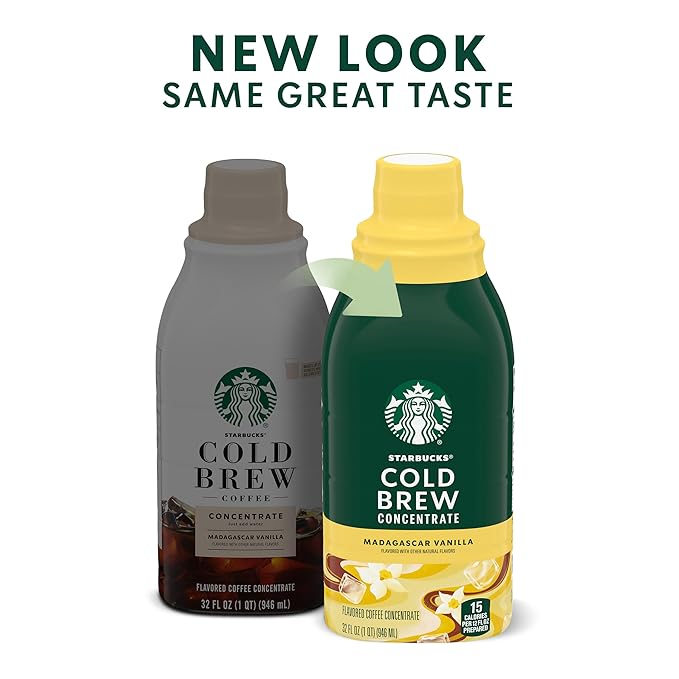 Starbucks Cold Brew Coffee Concentrate, Naturally Flavored Madagascar Vanilla, 100% Arabica, Multi-Serve Bottle (32 Fl Oz)