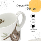 Royal Worcester Wrendale Designs Farmhouse Style Mug, Hanging Around - 14 oz Fine Bone China Mug with Sloth Illustration for Cozy Kitchen Vibes - Floral Drinkware for Daily Comfort