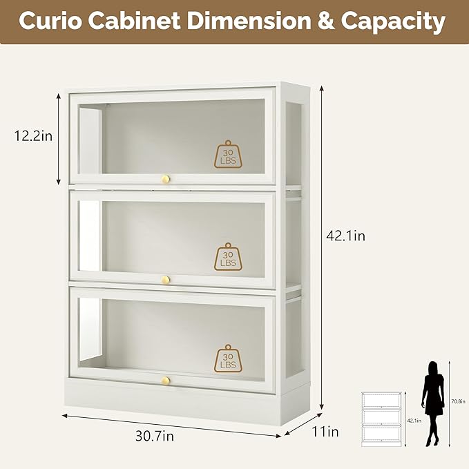 Display Cabinet with Acrylic Glass Doors, 3-Tiers Curio Cabinet with LED - Image 2