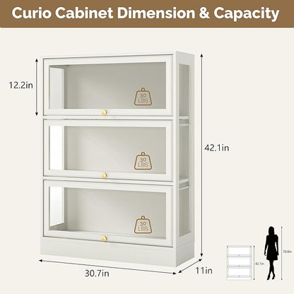 Display Cabinet with Acrylic Glass Doors, 3-Tiers Curio Cabinet with LED - Image 2