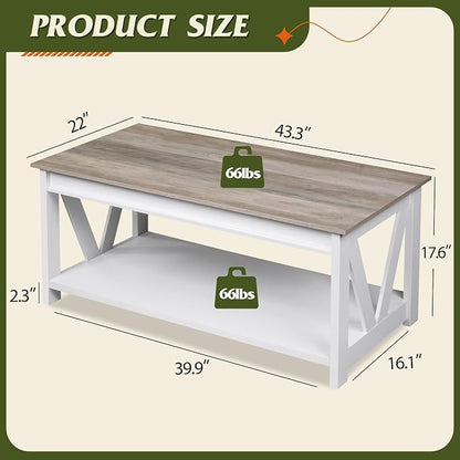 WLIVE Farmhouse Coffee Table, Modern Center Table - Image 3