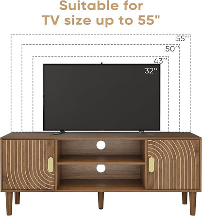 Smuxee Walnut TV Stand with Line Groove Design, 47.2" Mid Century Modern TV - Image 3